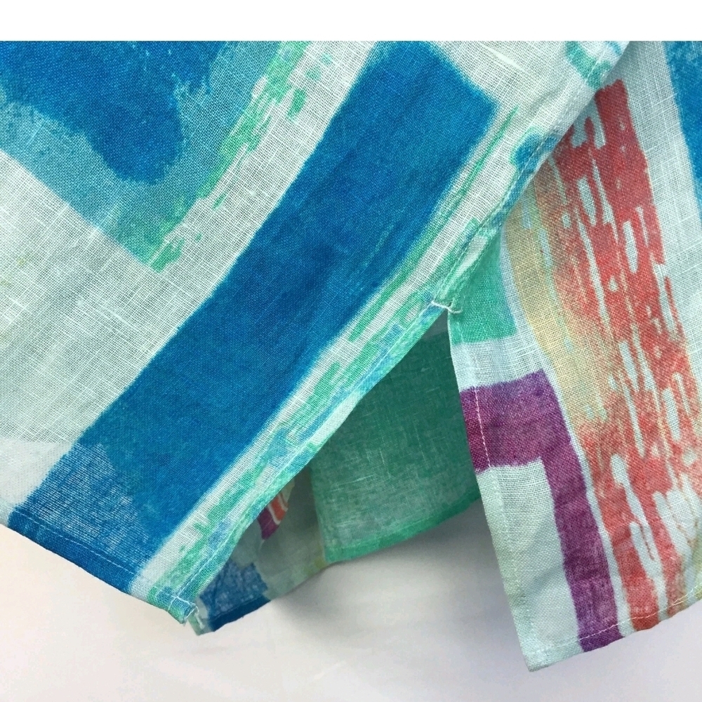 Chico's Linen V-Neck Top in Aqua, Teal, Coral & Purple Stripes - Picture 5 of 10
